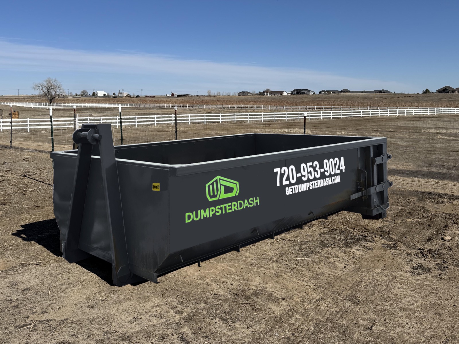 DumpsterDash 10 yard dumpster on an open lot